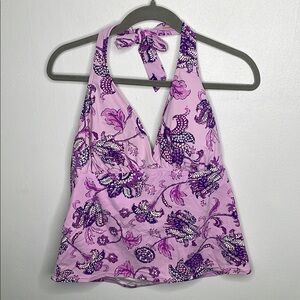 Lands End Floral Halter Neck Swimsuit Top Size 14